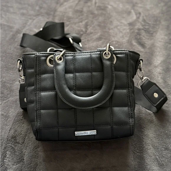 Madden Girl Black Quilted Mini Satchel Bag Top Handle Crossbody Purse - Picture 5 of 5